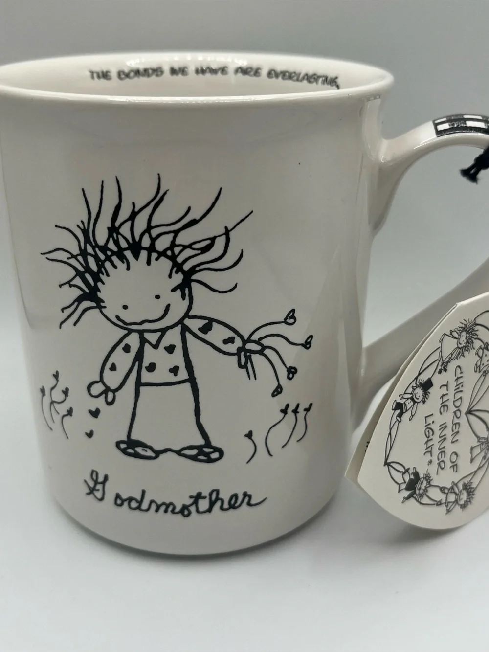 Enesco Children of the Inner Light Marci Mug “GODMOTHER “ Gift Idea white black
